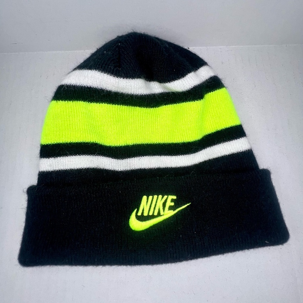 Boys Youth Nike Kids Black and Neon Green Knit Beanie